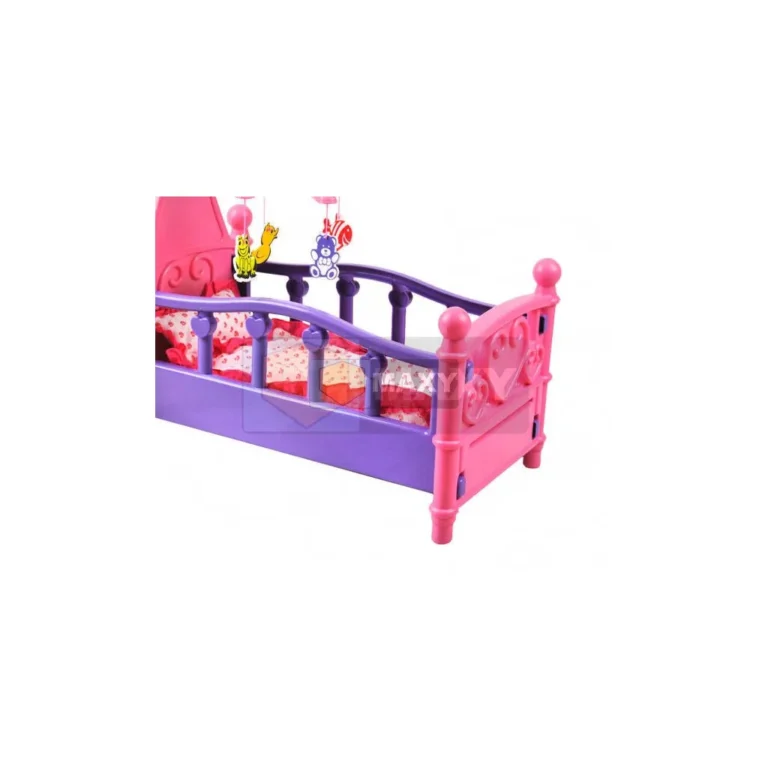 Játék babaágy ágyneművel, kiságyforgóval, 49cm