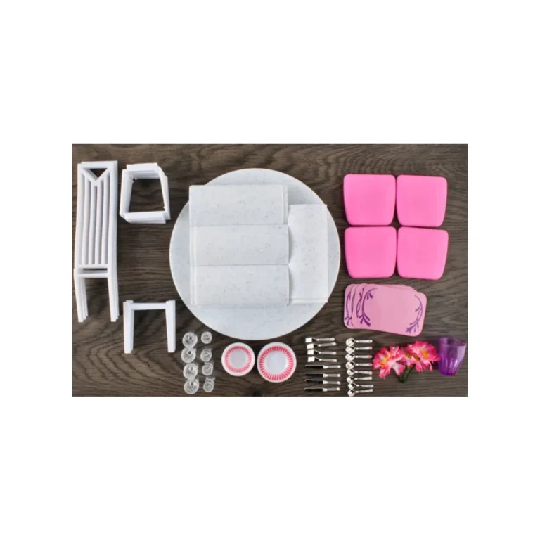 Játék étkezőasztal és szék készlet kiegészítőkkel, 29 cm-es babához, 20×21×5 cm