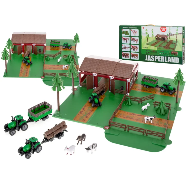 Játék farm pajtával, állatokkal, járművekkel