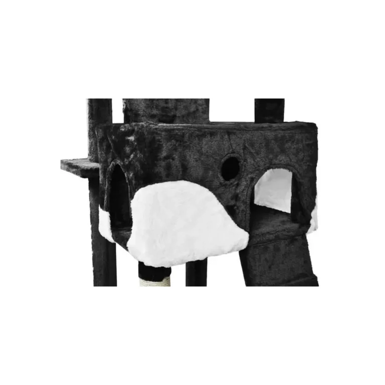 Játéktorony macskáknak sisal kötélrúddal, 2 házzal, 5 szint, 170 cm, fekete-fehér
