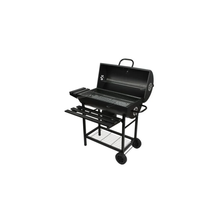 Kaminer BBQ Faszenes grillsütő hőmérős fedéllel, tároló polcokkal, kerekekkel, 106x65x105 cm, fekete