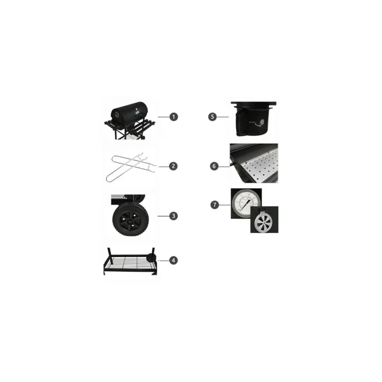 Kaminer BBQ Faszenes grillsütő hőmérős fedéllel, tároló polcokkal, kerekekkel, 106x65x105 cm, fekete