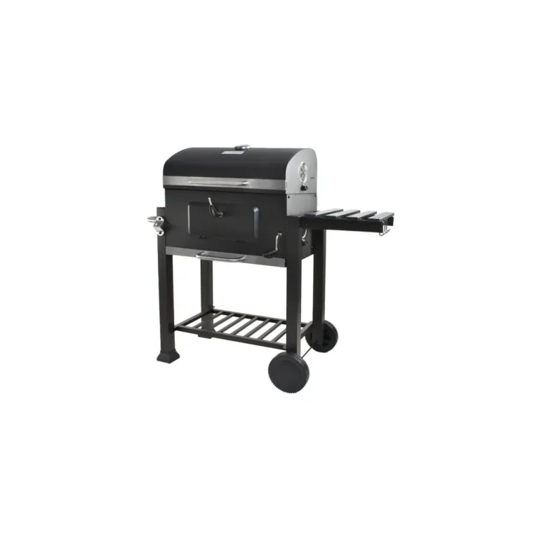 Kaminer BBQ Faszenes grillsütő hőmérős fedéllel, tárolópolcokkal, kerekekkel, 113,5x57x117 cm