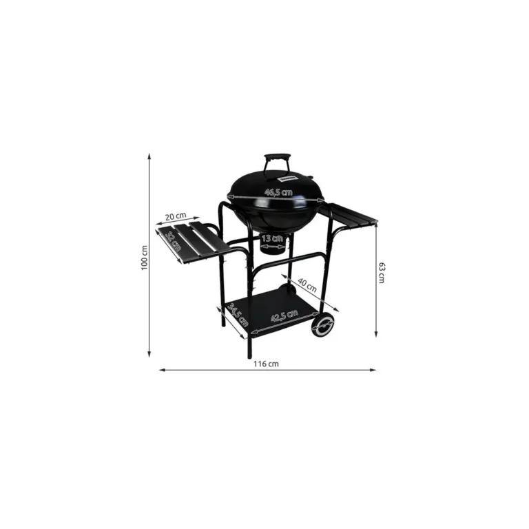 Kaminer BBQ Faszenes mobil grillsütő oldalpolcokkal, kiegészítőkkel, 46,5 cm