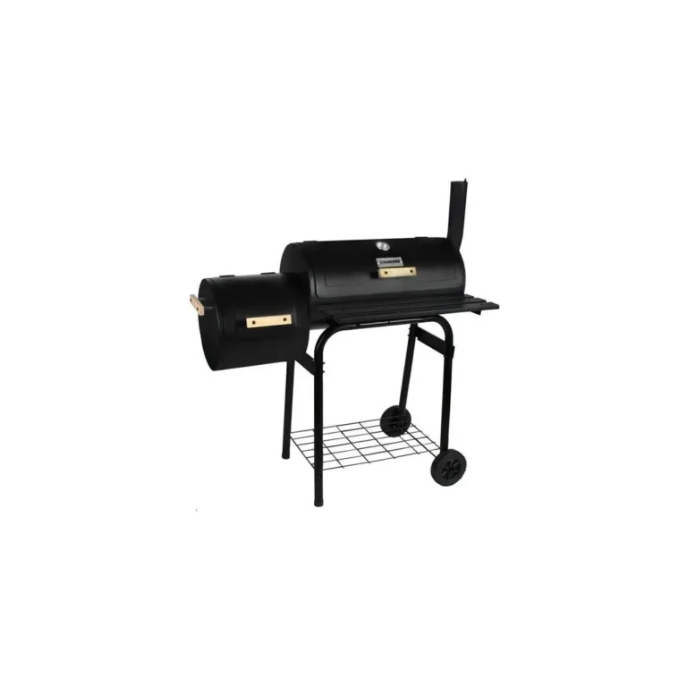 Kaminer 2 az 1-ben BBQ Faszenes grillsütő és füstölő, hőmérős fedéllel, tároló polcokkal, kerekekkel, 113 x 103 cm, fekete