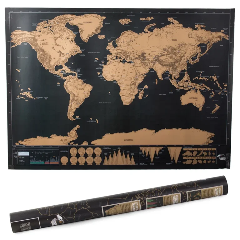 Karparós világtérkép utazóknak, 82 x 59 cm, fekete-barna