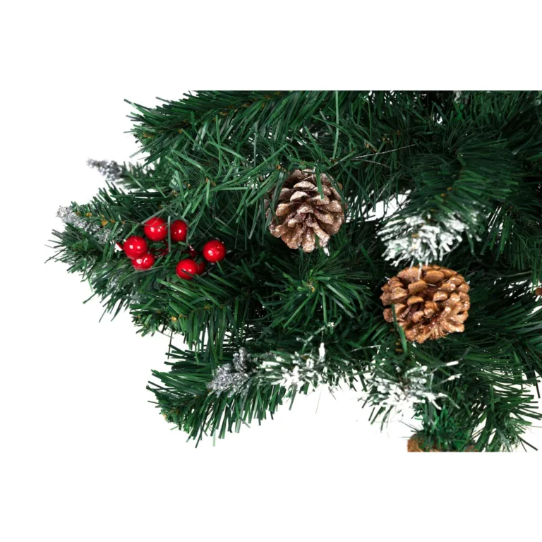 Karácsonyfa, műfenyő magasított törzzsel, díszítőelemekkel, 160 cm, zöld
