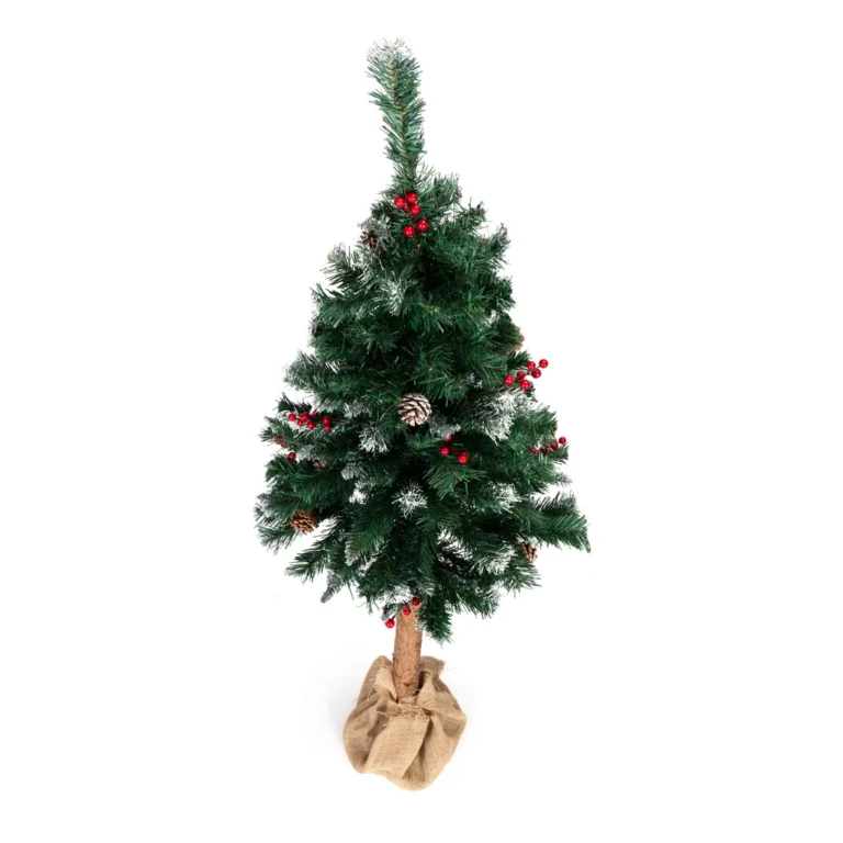 Karácsonyfa, műfenyő magasított törzzsel, díszítőelemekkel, 160 cm, zöld