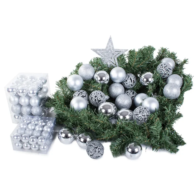 Karácsonyfa gömbök 6/4/3 cm 100db-os készletben, ezüst szín