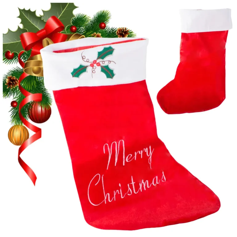 Karácsonyi ajándékzsák, Mikulás csizma, 62cm x 37cm x 29cm, piros