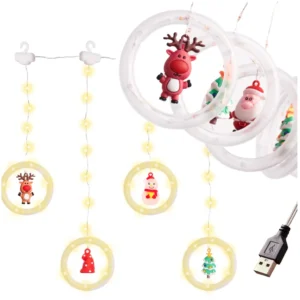 Karácsonyi figurás USB LED-függöny 3m, meleg fehér