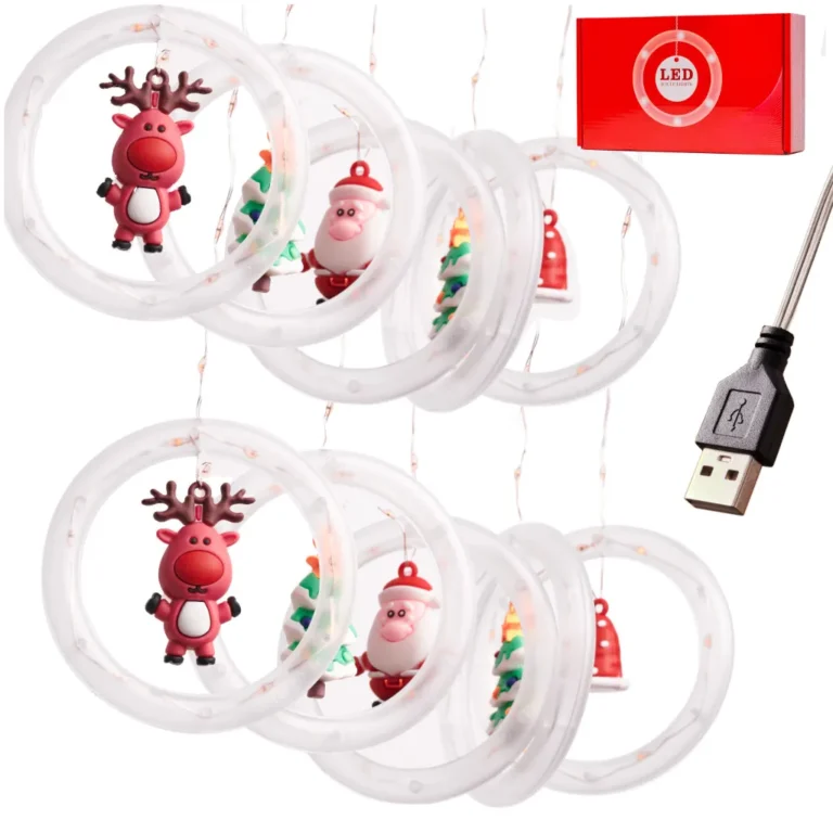 Karácsonyi figurás USB LED-függöny 3m, meleg fehér