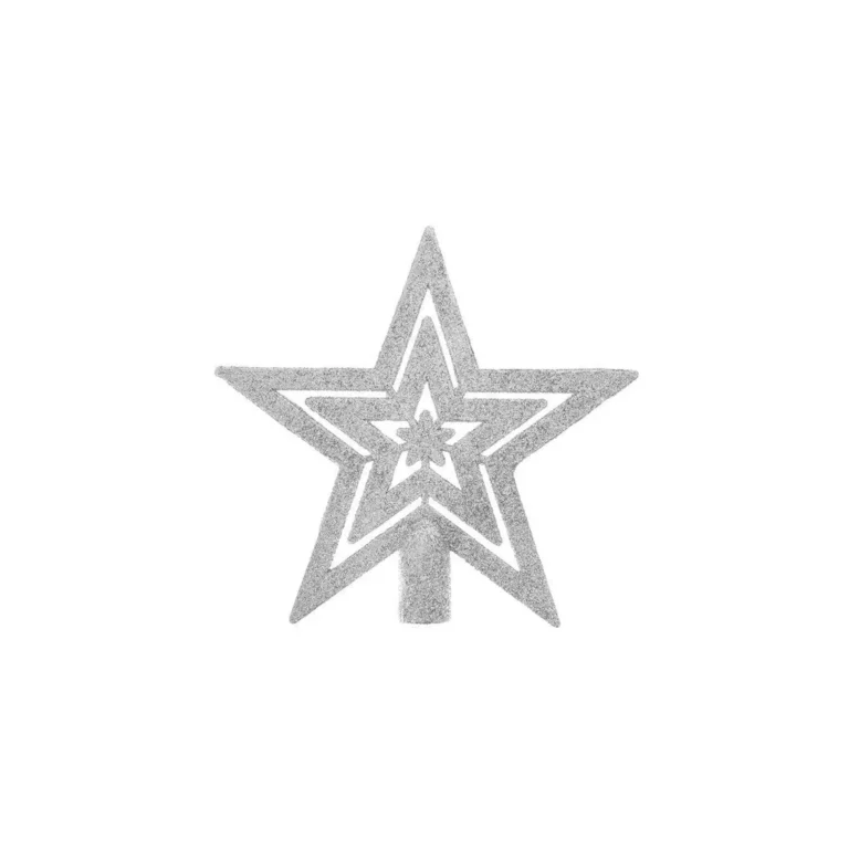 Karácsonyi gömb készlet csillag csúcs dísszel, 100 darab, ezüst, 3/4/6 cm