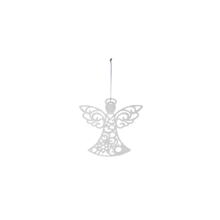 Csillogó fehér, angyalka formájú műanyag karácsonfadísz/dekoráció, 3 db, 10x9.5x0.2 cm
