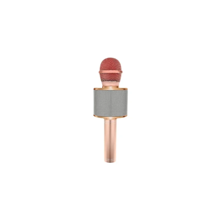 Karaoke mikrofon hangszóróval, beépített akkumulátorral, USB-miniUSB töltés, 7,5/7,5/23 cm, világos rózsaszín