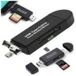 3 az 1-ben kártyaolvasó sd microsd tf usb usb-c micro USB, 7,5cm x 2,5cm x 1cm, fekete