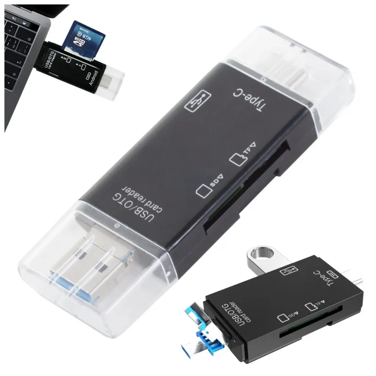 Kártyaolvasó SD / USB / USB-C / Micro USB, 7,5cm x 2,7cm x 1cm, fekete