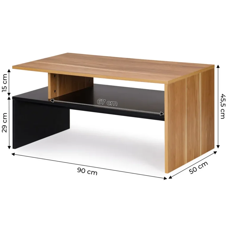 Modern 2 szintes dohányzóasztal, 45.5x50x90 cm, fekete-fa szín