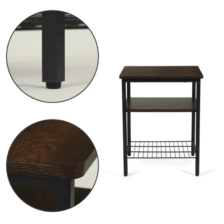 Loft stílusú 2 polcos dohányzóasztal, 45x45x56,5 cm, fekete-fa szín