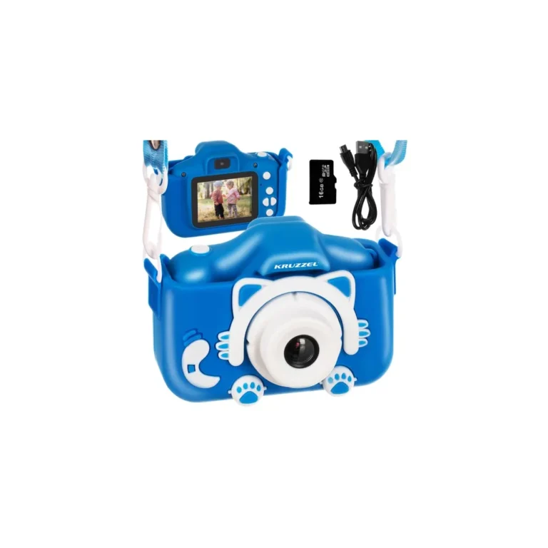 Többfunkciós digitális kamera gyerekeknek 16 GB microSD kártyával, 600 mAh, 3 MP, 5 / 10,5 / 6cm, kék