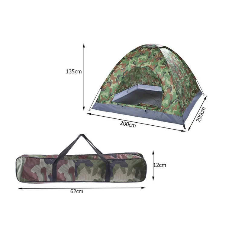 2 személyes sátor, 135x200x200 cm, zöld álcamintás
