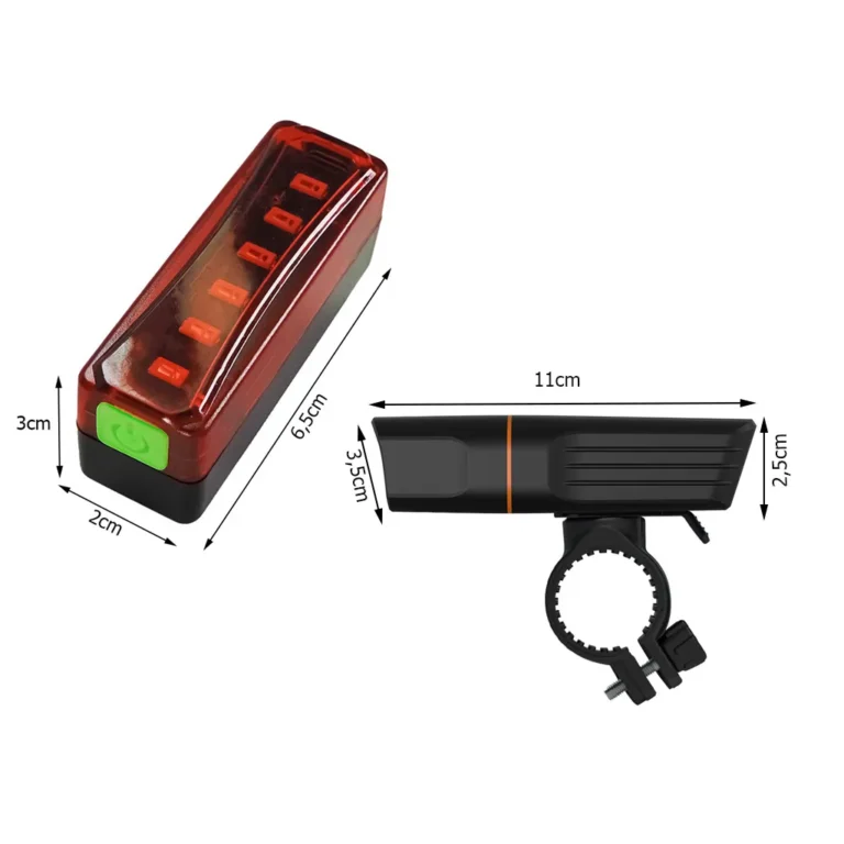 Kerékpár Világítás Elöl-Hátul LED USB Készlet: 100,000 Óra LED Élettartam, Töltőfunkcióval, 3 Első és 4 Hátsó Fényüzemmód