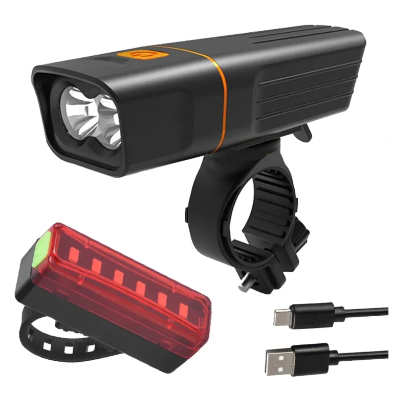 Kerékpár Világítás Elöl-Hátul LED USB Készlet: 100,000 Óra LED Élettartam, Töltőfunkcióval, 3 Első és 4 Hátsó Fényüzemmód