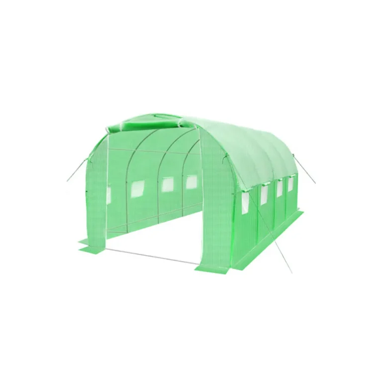 Acélkeretes melegház rovarhálós ablakokkal, 4x2x2 m, zöld