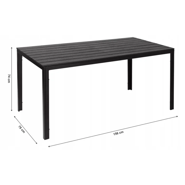 Polywood 6 személyes kerti asztal, 156x78x72 cm, fekete