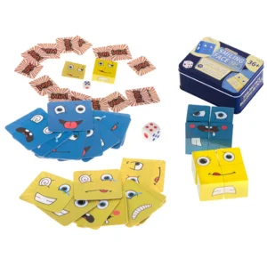 Készségfejlesztő emojis kirakó fémdobozban