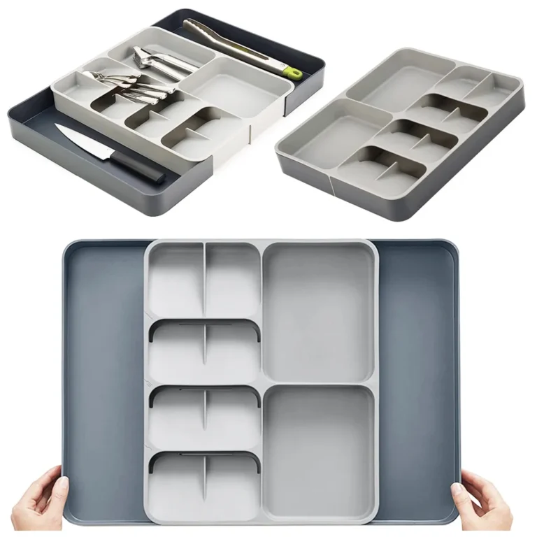 Bővíthető konyhai evőeszköz tároló, fiókos szervező, 50x39x5 cm, szürke