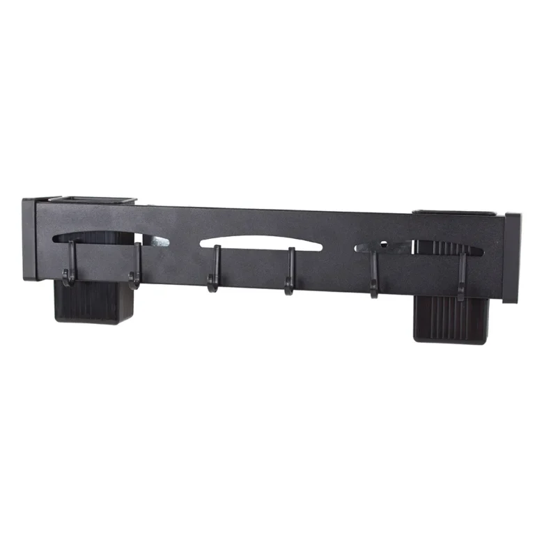 Falra szerelhető konyhai akasztós tároló polc, 6.5x40x10.5 cm, fekete