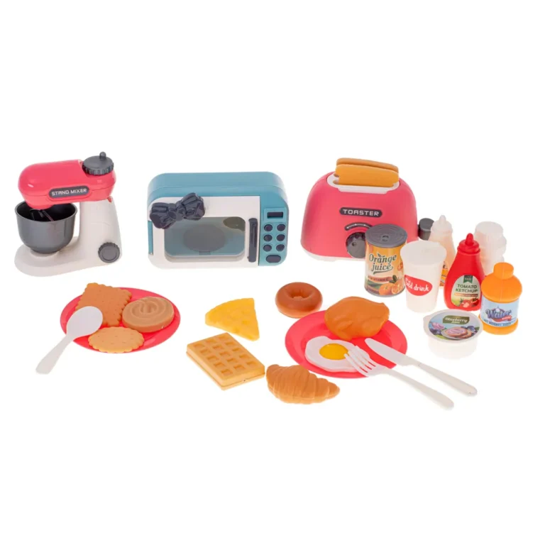 Konyhai gép készlet, mixer, kenyérpirító, mikrohullámú sütő zöldségekkel, tartozékokkal