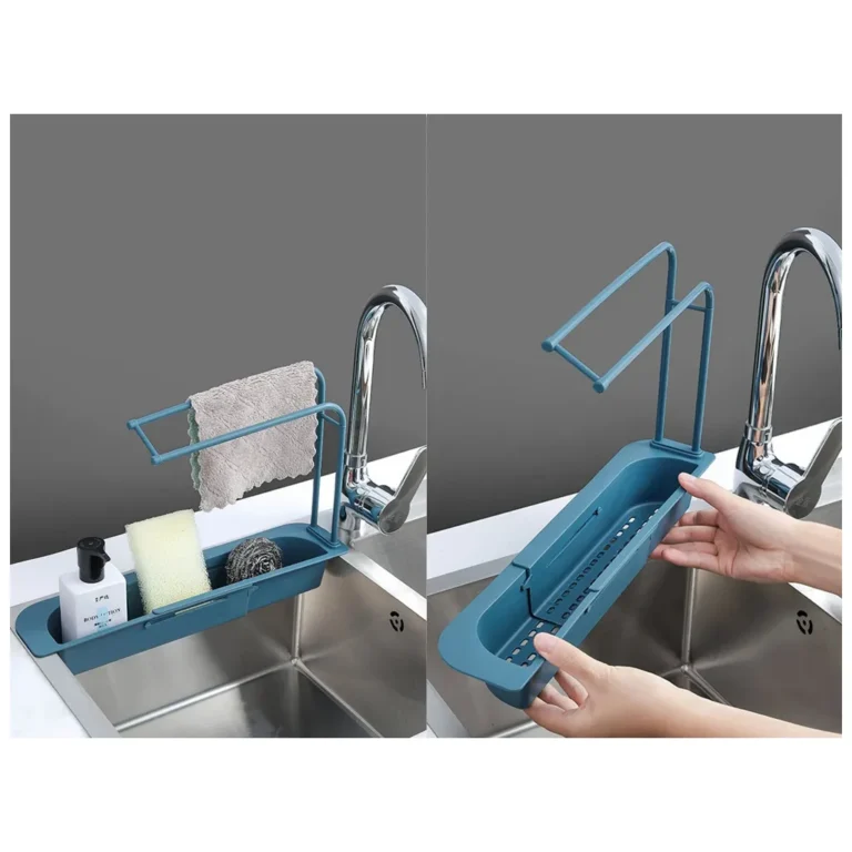 Konyhai mosogatószer, törölköző és szivacstartó, összecsukható, 50x27x8,5 cm, kék