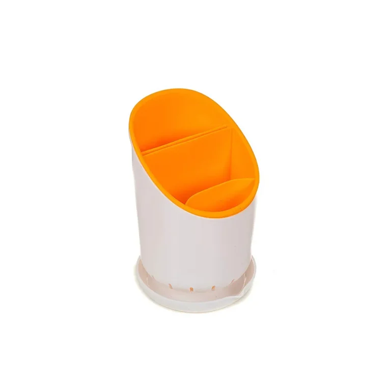 Konyhai eszköztartó csöpögtetővel, műanyag, narancssárga-fehér, 19x12 cm