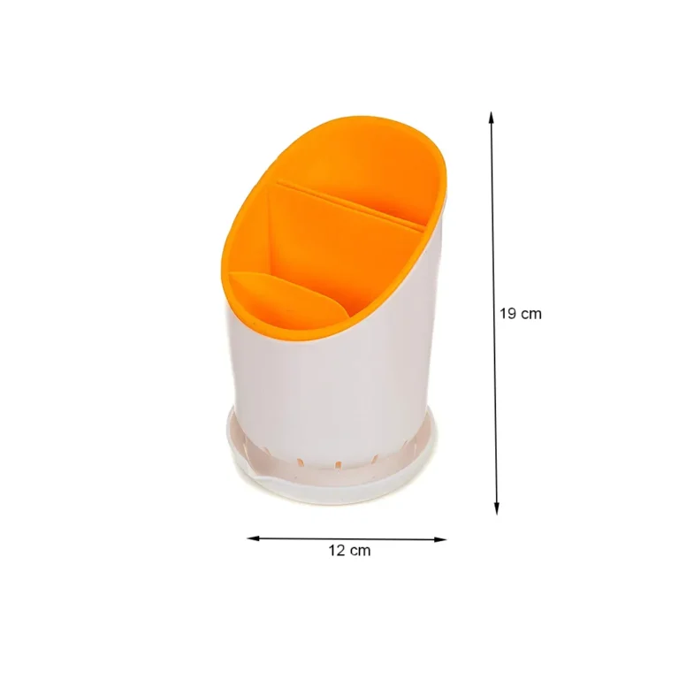 Konyhai eszköztartó csöpögtetővel, műanyag, narancssárga-fehér, 19x12 cm