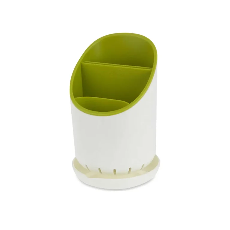 Konyhai eszköztartó csöpögtetővel, műanyag, zöld-fehér, 19x12 cm