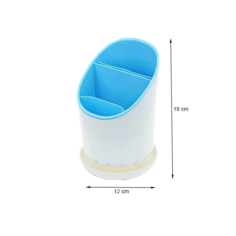 Konyhai eszköztartó csöpögtetővel, műanyag, kék-fehér, 19x12 cm