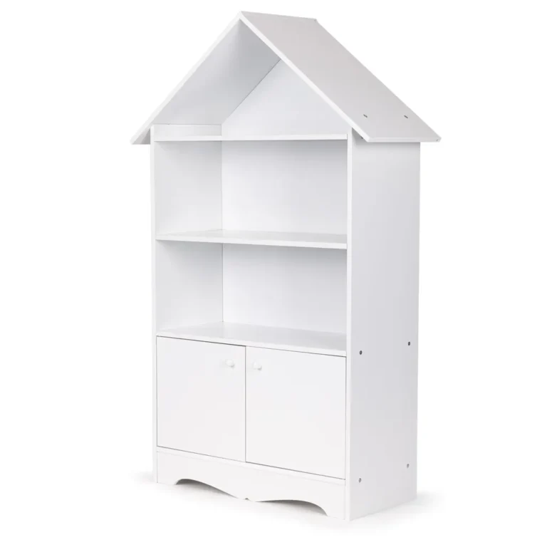 Ecotoys gyerek könyvespolc, házikó alakú szekrény, 74×28,5×115,5 cm, fehér
