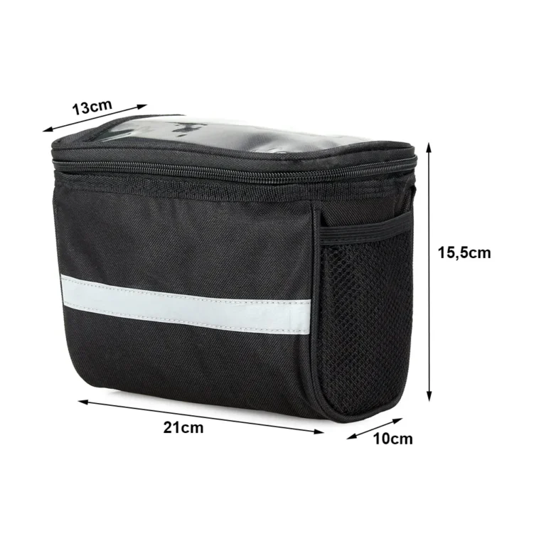 Kormánytáska, nagyméretű kerékpáros táska állítható tépőzáras pántokkal, 21cm x 10cm x 15.5cm, fekete