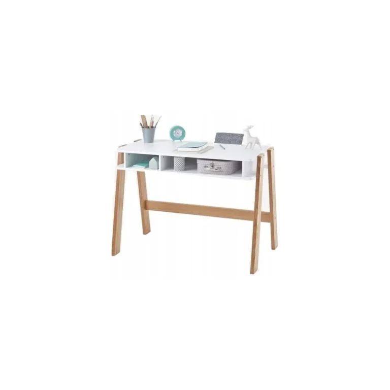 Fésülködő/íróasztal fenyőfa lábakkal, 110x55x72 cm, fehér-fa szín