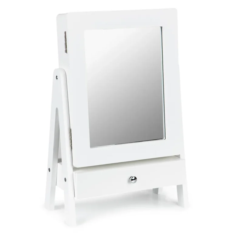 Fiókos kozmetikai/ékszeres szekrény tükörrel, 43x28x13.5 cm, fehér