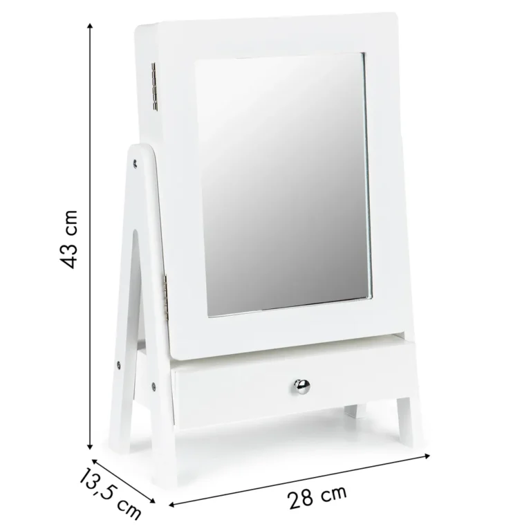 Fiókos kozmetikai/ékszeres szekrény tükörrel, 43x28x13.5 cm, fehér