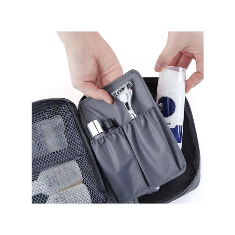 Cipzáros kozmetikai- utazó táska 2 hálós zsebbel, 20cm x 17cm x 8cm, kék