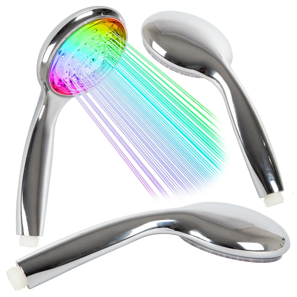 Krómozott kézi zuhany RGB LED világítással, 1/2″ hüvelykes menettel, ergonomikus kialakítás, 25cm, króm szín