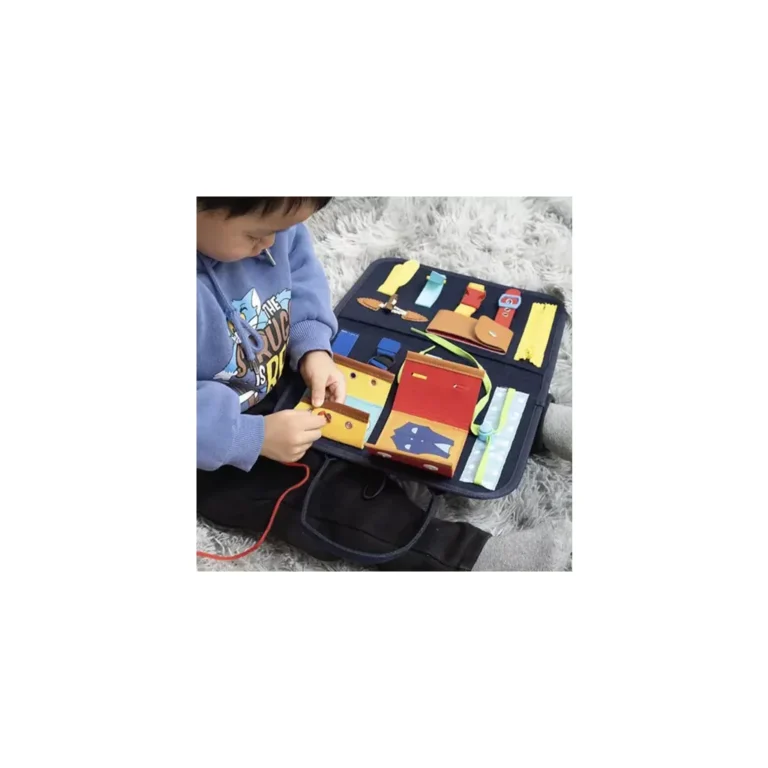 Foglalkoztató és fejlesztő táska kisgyerekeknek, színes, filc, 28x33x2 cm