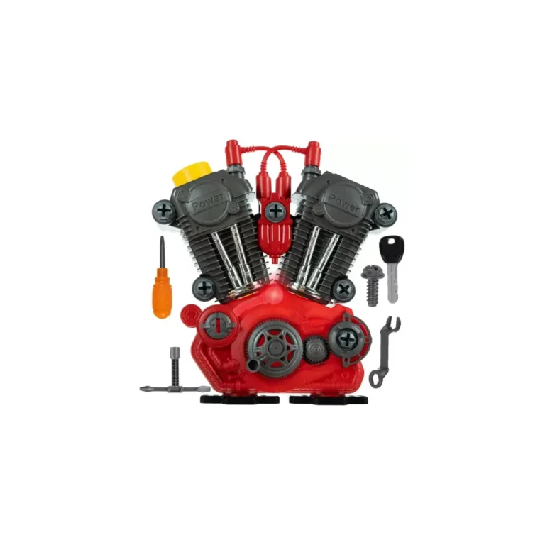Kruzzel Szétszedhető játékmotor LED fénnyel, 25 x 25 x 6,5 cm, piros/szürke/sárga