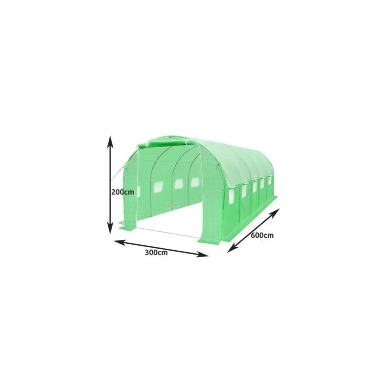 Acélkeretes melegház rovarhálós ablakokkal, 6x3x2 m, zöld
