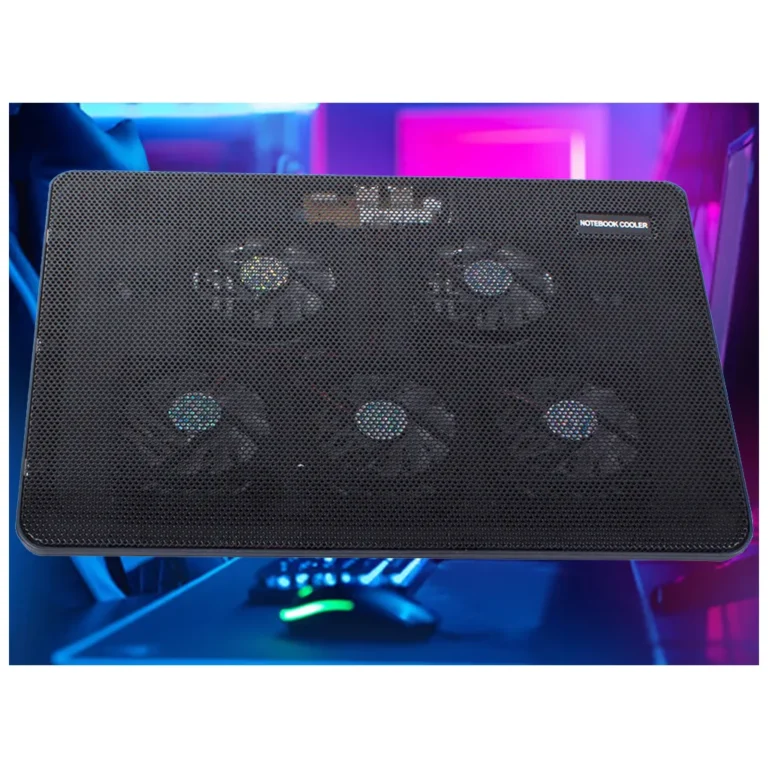 Laptop hűtőpárna LED háttérvilágítással 12-17 hüvelykes laptopokhoz, 36x26x2 cm, fekete