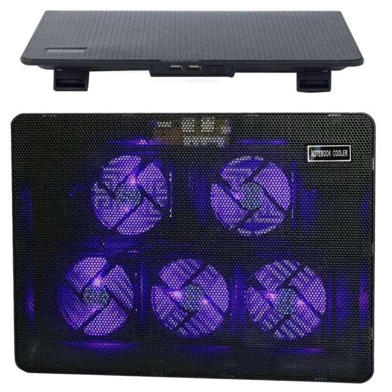Laptop hűtőpárna LED háttérvilágítással 12-17 hüvelykes laptopokhoz, 36x26x2 cm, fekete